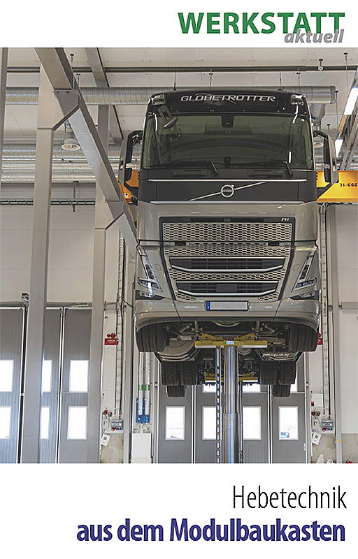 Titelbild mit einem Buss der durch JAB-Hebetechnik angehoben wurde - vom Aufmacherbilder des Reports von Werkstatt aktuell