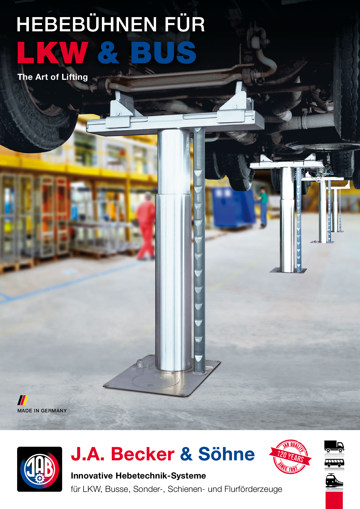 Ein LKW wird mit einer Hebebühne von J.A. Becker & Söhne angehoben.