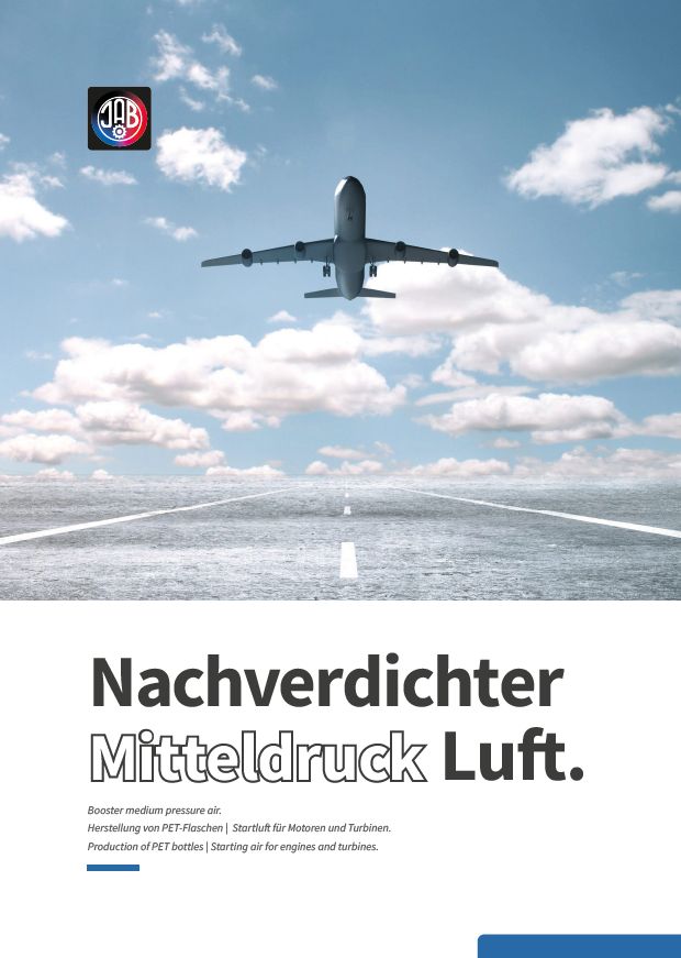 Technische Zeichnung eines Luft-Nachverdichters Mitteldruck mit Komponentenbeschreibungen und Anwendungsbeispielen.