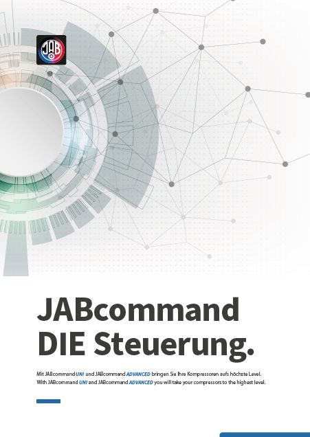 JABcommand UNI plus control panel with various indicators and buttons, including service info, start, and error memory.