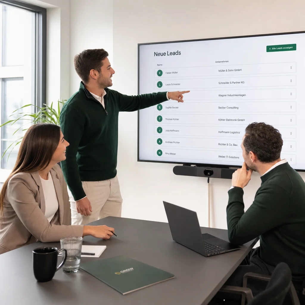 Vertriebsteam bespricht die Liste neuer Leads