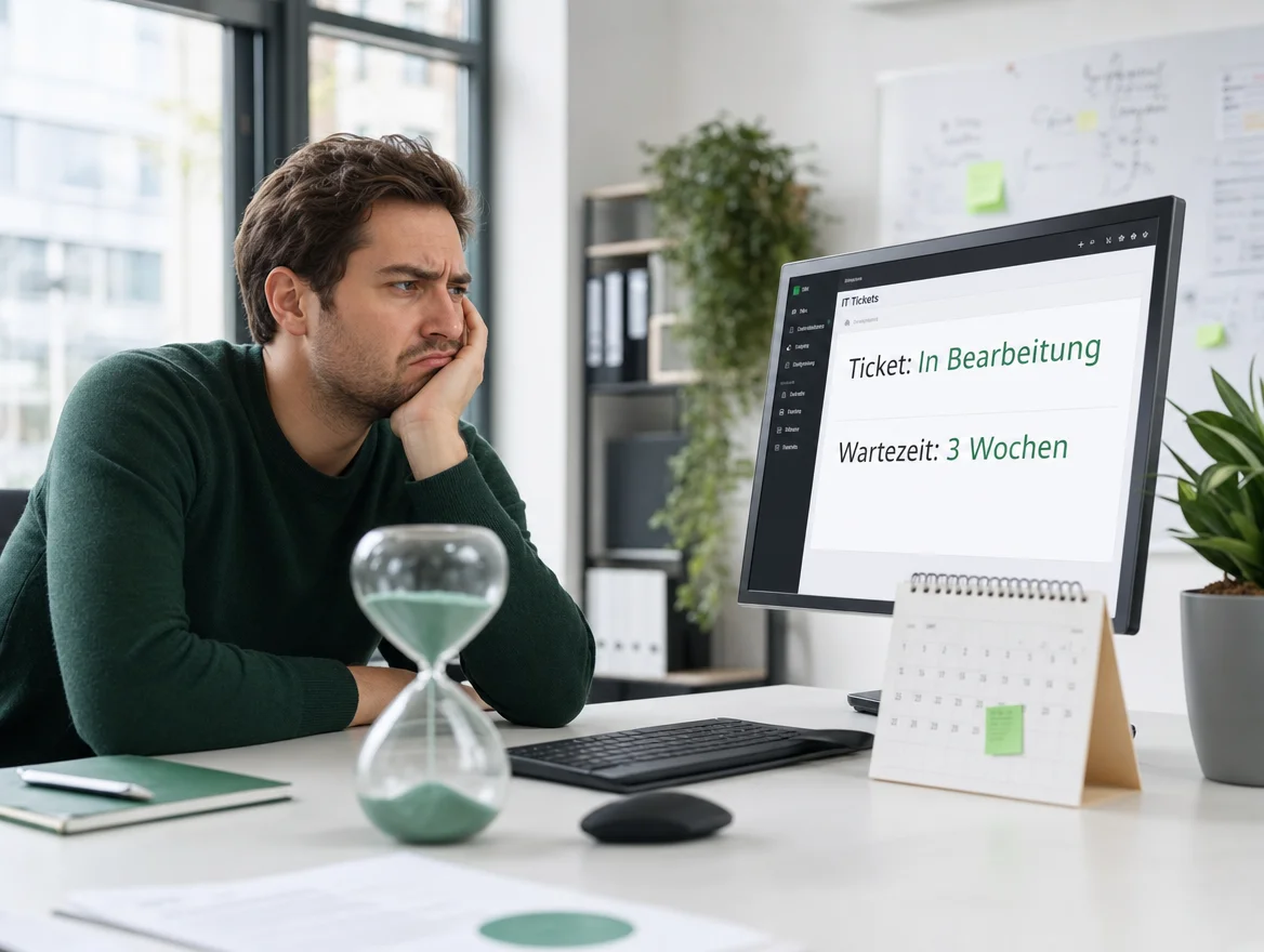 Marketing-Mitarbeiter wartet auf ein IT-Ticket